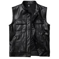 Kinietiško dydžio Natūralios karvės odos Harley motociklo liemenės Tikros karvės odos striukė be rankovių juodos motociklininko liemenės Slim Fit Club Riding Spring XL juoda