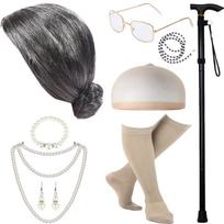 Senolės kostiumas vaikams mergaitėms su peruku, senelės akiniais ir karoliais 100 dienų mokykloje kostiumas Helovino močiutės kostiumų rinkinys