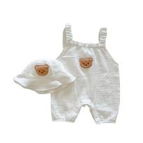 Muslin Bear Sling Romper Hat Kostiumas Be rankovių Vasariniai Drabužiai Kūdikių Kostiumas Mergaitėms Minkštos medvilnės kvėpuojantis kombinezonas berniukams 0-3T 80 (12M)