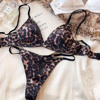 Vasaros moteriškų apatinių komplektas Sexy Silken Triangle Cup Wireless Bras French Bralette Seamless Intimates liemenėlės ir apatinio trikotažo komplektas XL leopardas