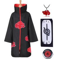 4vnt Anime Naruto Akatsuki Uchiha Itachi Cosplay kostiumas apsiaustas chalatas Ninja apsiausto rinkinys žiedas galvos juosta Helovinas XXXL