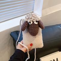 Rankų darbo animacinės avies vilnos rankinė - Madinga tėvų ir vaikų peties messenger tipo rankinė Finished Product brown