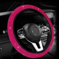 Elastingas blizgantis vairo užvalkalas, kalnų krištolai, automatinis vairo apvyniojimas, automobilių aksesuarai rožinė raudona spalva
