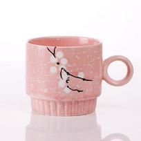 Japoniškas rankomis tapytas snaigių keraminių puodelių rinkinys kavai ar arbatai pink. 250ml rožinė