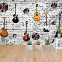 3D nostalgiškas plytų sienos fototapetas gitara muzika tapetai baro įrangos fono sieniniai popieriai freska 200 cm(W) x 140 cm(H)