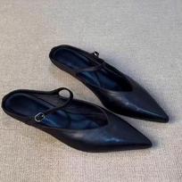 Naujo stiliaus elegantiškos odinės basutės, dengiančios pirštus, šlepetės, madingi, negilūs, užmaunami bateliai, patogi moteriška avalynė 35 juoda