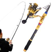 Auksinis meškerės rinkinys Teleskopinės anglies pluošto meškerės + 14 BB meškerykotis 1.8M Rod&1000 Reel