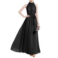VOS WOMEN WEAR vakarinio vakarėlio suknelė su raukta apykakle be rankovių su diržu One Size juoda