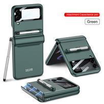 Smūgiams atsparus magnetinis mobiliojo telefono dėklas, skirtas „Samsung Galaxy Z Flip 3 5g Flip3“ su rašiklio objektyvo stiklo apsauga „Fundas“ for Galaxy Z Flip 3 žalia