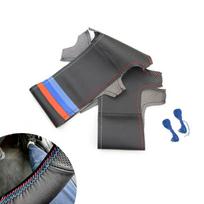 Automobilių priedai Vidinis vairas perforuotas odinis dangtelis BMW E46 Coupe 2000-2006 E39 X5 E53 2000-2003 Z3 redblue line-3 strip