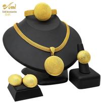 24K Gold-Plated Dubai Bridal Jewelry Set: Necklace, Earrings, Ring & Bracelet