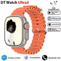 DT Ultra 3 Išmanusis laikrodis Amoled ekranas 4GB MP3 MP4 grotuvas Bluetooth tinklo dalijimasis APP Store ChatGPT išmanusis AI laikrodis vyriškas sportinis laikrodis Silicone tape oranžinė