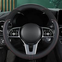 Automobilio vairo apdangalas Premium odinis, siuvinėtas kvėpuojančiu tinkleliu, tinka 14,5-15 colių, universalus visais sezonais juoda
