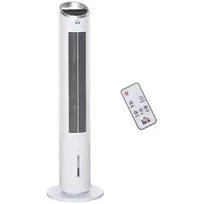 HOMCOM Bokštinis oro aušintuvo ventiliatorius su aušinimu vandeniu, nuotolinio valdymo pultas, drėkinimas, 8 val. laikmatis, 20㎡, 60W, Ø30x100.8H cm