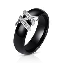 Creative Rings Creative Rings Keraminiai žiedai Juodai balti Double X Diamond Rings 8 juoda