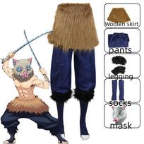 Komiksų anime demonų žudikas Kimetsu No Yaiba Hashibira Inosuke Cosplay kiaulės silikoninės kaukės juodų kojinių kostiumas naujas L-(Costume+Wig)