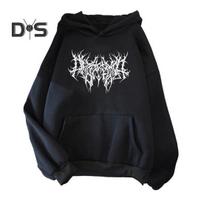Rudens žiemos unisex džemperis sutraukiamas virvelė Elastinis rankogalis Thorn Print Thick Fleece Patch Pocket Laisvos ilgomis rankovėmis megztinis šiltas viršus 2XL juoda