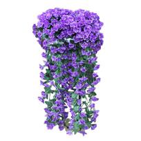 Kabančios gėlės, dirbtinės violetinės gėlės sienai, visterijos krepšelis, kabanti girlianda, vynmedžių gėlės, dirbtinė šilko orchidėja mėlyna