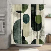 1 vnt. Abstrakčios geometrinės dušo užuolaidos - Žalia ir pilka, Modernus vonios kambario dekoras, Poliesterio audinys, Skalbiamas mašinoje, Su kabliukais 90X180cm