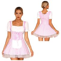 Moteriškas prancūziškos tarnaitės prijuostė Cosplay kostiumas Nėriniai Raukiniai Tiulis Kockuotas Išgalvotas kostiumas S rožinė