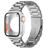 Compatible with Apple Watch Series 10 (46/40/41/44/45mm) Stainless Steel Three-Bead Strap + Full Coverage PC Case 40mm sidabras