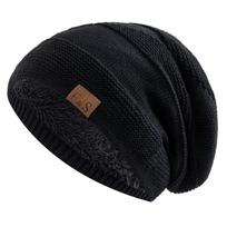 Naujos Unisex Slouchy žieminės kepurės Prideda Kailiu pamušalu Vyriškos ir Moteriškos Šiltos Beanie Cap Kasdieninės etiketės Dekoro Žieminės megztos kepurės 55cm-60cm juoda