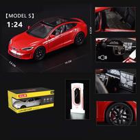 1/24 mastelio liejimo transporto priemonė, skirta Tesla Model S modelio automobiliui su įkrovimo stotimi, kolekcionuojamas garsinis šviesos žaislas 1/24-Size:19*8.2*5.8cm raudona