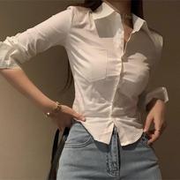 Mada Elegantiška Slim Fit Balti Marškiniai Moterims Nauji Pavasario Ilgomis Rankovėmis Slim Fit Kasdieniai Moteriški Marškiniai Palaidinės Viršūnės Vienaeiliai Biuro Damos Palaidinė 26083 S balta