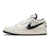 Air Jordan 1 Low SE GS Dažų Taškeliais Vaikų Sportbačiai Kreminis Baltymas Juodas DH3295-100 38