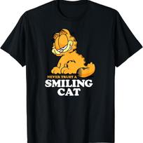 Garfield - Never Trust A Smiling Cat Sarcastic Graphic T-Shirt S juoda