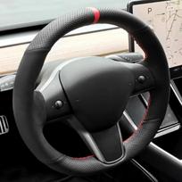 Rankomis siūta neslystanti anglies pluošto zomšos pintinė automobilio vairo apdangalas Tesla Model S Y Model X Model 3 Automobilio priedai Style 1