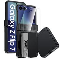 Skirta Samsung Galaxy Z Flip 7 su kortelių laikikliu [RFID blokavimas] ir vyrių apsauga bei HD ekrano apsauga, tvirtas apsauginis dėklas nuo įbrėžimų - mėtų žalia juoda