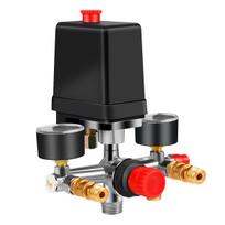 90-120 PSI oro kompresoriaus slėgio jungiklio kolektoriaus reguliatorius matuokliai oro kompresoriaus slėgio jungiklio valdymas 220-380V aliuminis juoda