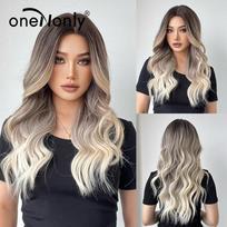 Ilgas sidabrinis su blondiniu peruku Sintetiniai perukai moterims Wave Cosplay Party Helovino perukas aukštos kokybės plaukams