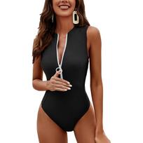 „Charmleaks“ moterų sportinis vientisas maudymosi kostiumėlis su užtrauktuku „Racerback Mock Neck“, visiškai dengiantis maudymosi kostiumėlį S mėlyna