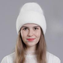 Tikro triušio kailio kepurė Žieminė šilta kepuraitė moterims Madinga miela su dekoruotu kalnų krištolo kepure Moteriška laisvalaikio megzta kepurė One Size balta
