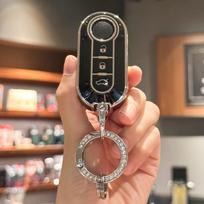 Automobilio rakto dėklas su blizgančiu raktų pakabuku Fiat 500, 500L, Brava, Bravo, Fiorino, Punto, Panda, Qubo, Stilo, Lancia juoda