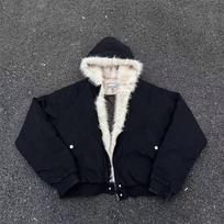 Amerikietiško retro stiliaus striukė su kailiniu apykakle ir kapišonu vyrams ir moterims, Y2K gatvės stilius, žieminė, nauja, aksominė, pastorinta, šilta, Harajuku, laisva, kasdienė striukė L juoda