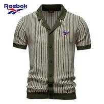 Reebok vasariniai nauji vyriški trumpomis rankovėmis megzti polo marškinėliai su siuvinėjimu ir dryžuoti madingi verslo polo marškinėliai vyrams S
