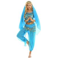 Moterų Helovino Indijos šokių kostiumas Arabian Belly Dancewear Puošnios suknelės komplektai One Size ežero mėlyna spalva