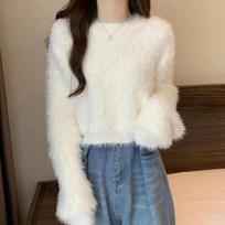Autumn Winter Dopamine Sweet Soft Glutinous Short Sweater Loose Slimming Imitation Mink Fur Knitted Top for Women T-Shirts Women’s one size balta