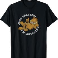 Garfieldo T-shirtas „Tiesiog apsimesk, kad klausau“ S juoda