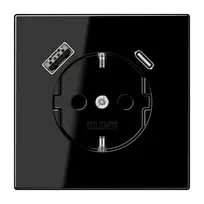 JUNG Lizdas SCHUKO juodas su USB-C ir USB-A 2A/3A, 16A 250V (LS Serija)