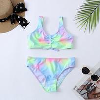 Tie Dye mergaičių maudymosi kostiumėlis 7–16 metų vaikams Dviejų dalių vaikiški maudymosi kostiumėliai Priekiniai bikinio komplektai paaugliams, 2022 m. paplūdimio drabužiai 7-8 žalia