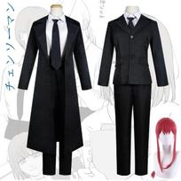 Anime Chainsaw Man Makima Angel Devil Cosplay Ilgas Perukas Juodi Marškiniai Kelnės Paltas Kostiumas Helovino Kalėdų Vakarėlio Apranga Kostiumai L-(Costume+Wig)