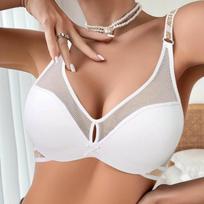 Moteriškos seksualios, pusiau permatomos liemenėlės paminkštintos liemenėlės su laidais su raidėmis pažymėtais dirželiais „Cold-Shoulder Bralette“ kvėpuojantis tinklinis sportinis laisvalaikio apatinis trikotažas 75B-90B 75B balta