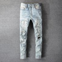 RogueWave Vyriški Džinsai su Krištolo Skylėmis, Plėšyti, Patchwork, Gatvės Mada, Šviesiai Mėlyno Džinso, Slim, Skinny, Pieštuko Kelnės, Kelnės 28 mėlyna