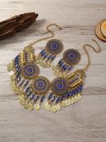 Gypsy Bohemia Chic Vintage Metal Coin Crystal Tassel Jewelry Sets Women Hippie Turkish Ethnic Tribal Necklace Earring Set
