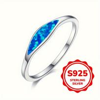 S925 Sterlingo sidabro sužadėtuvių žiedai moterims su mėlyno ugnies opalo akmeniu, vestuviniai papuošalai, Valentino dienos dovana 7 mėlyna