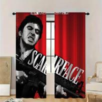 4K itin didelės raiškos „Scarface“ filmo sienos dekoras 3D spausdintos užuolaidos svetainei Modernus namų dekoras Užuolaidos (Raudona/Juoda 53cmX116cmX2pcs&Without mount